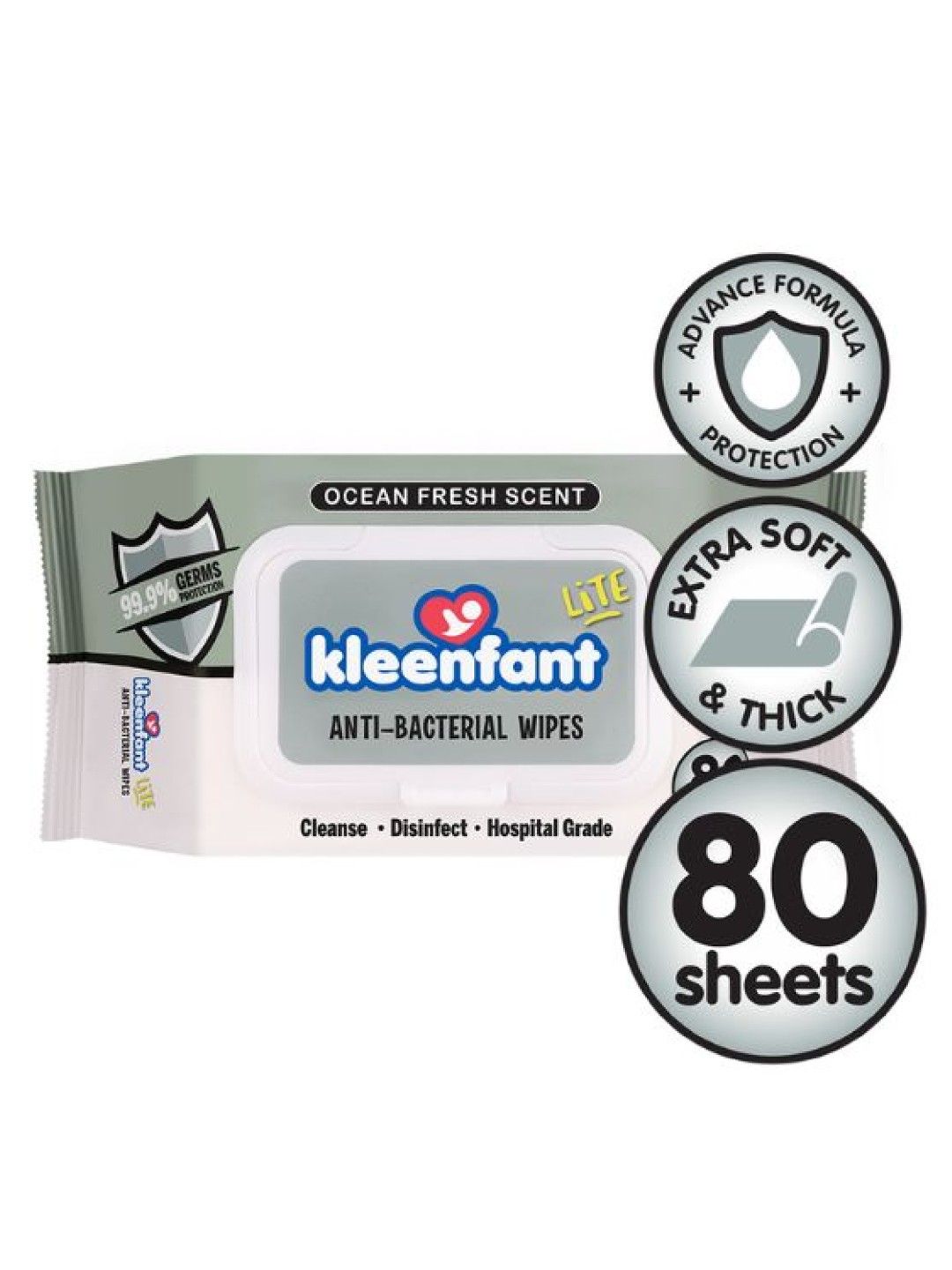 Kleenfant Lite Antibacterial Wipes 80 sheets (No Color- Image 1)