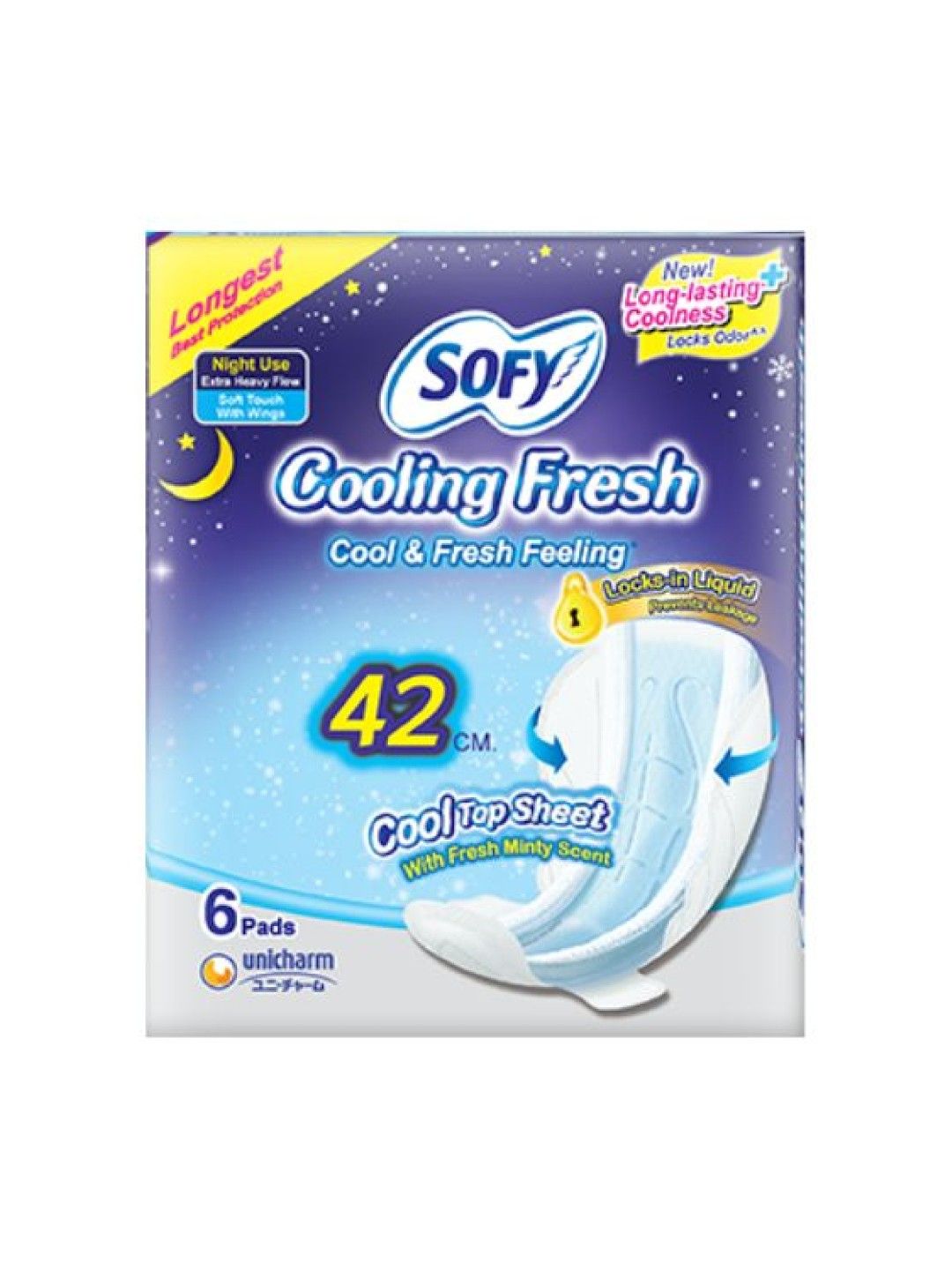 Sofy Cooling Fresh Night Slim Wing 42cm Sanitary Napkins (6's)