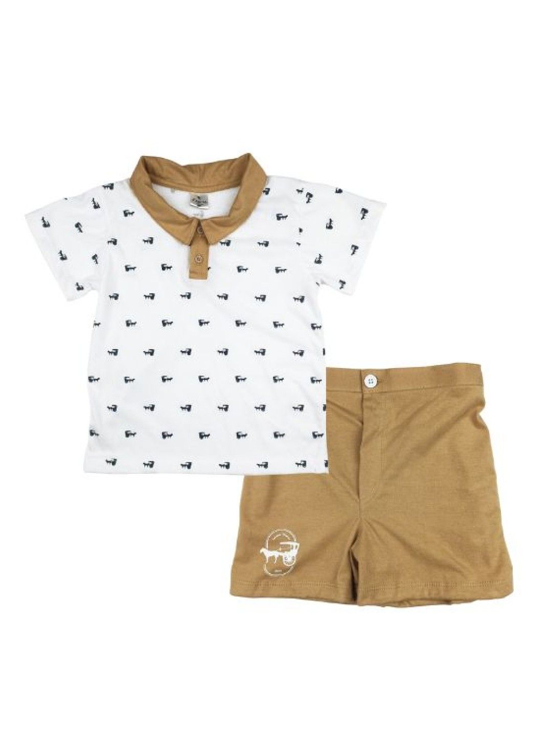 Looms Toddler Boys Polo Shirt and Printed Shorts Set - Kalesa Collection (Oak- Image 1)