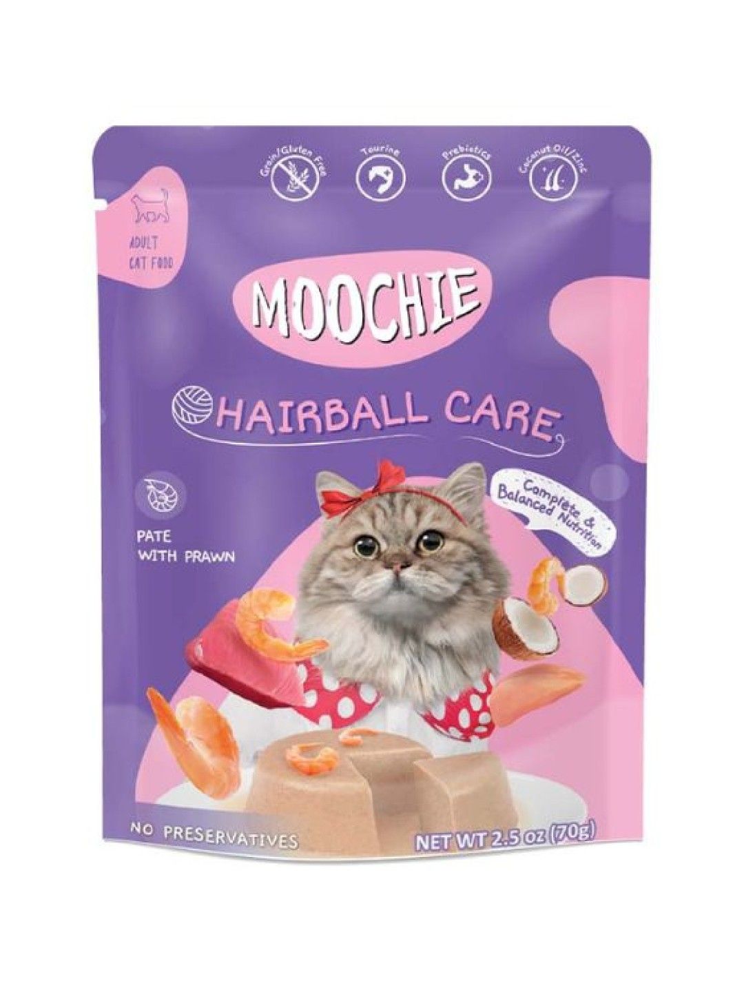 Moochie Cat Food Pate with Prawn Hairball Care (70g)