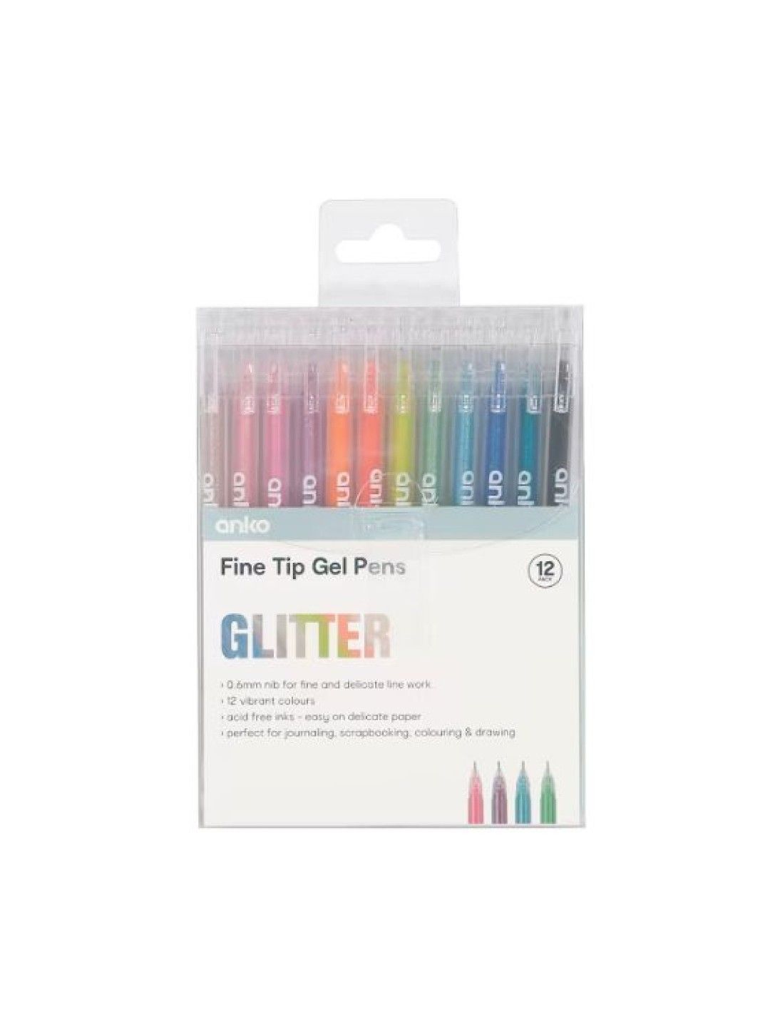 Anko 12 Pack Fine Tip Glitter Ink Gel Pens (Assorted- Image 4)