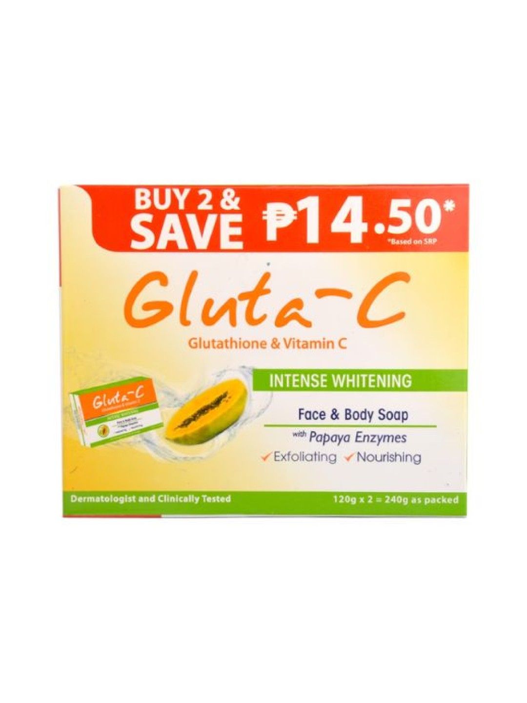 Gluta-C Soap with Papaya Exfoliants (120g) x 2