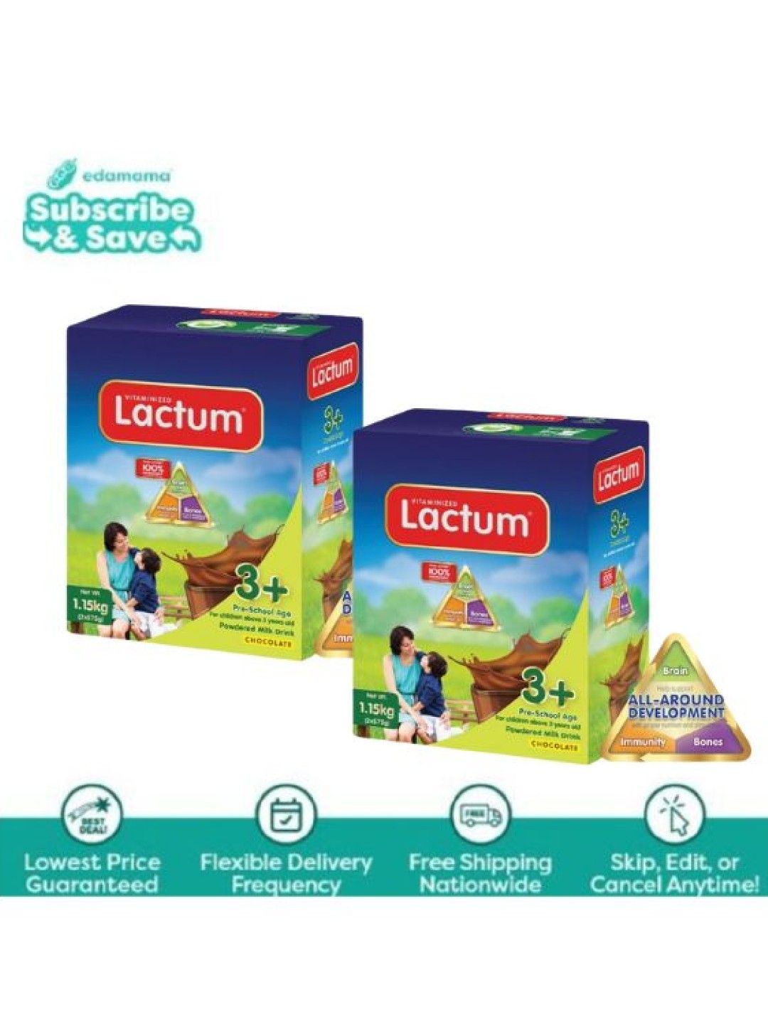 Lactum 3+ Chocolate Powdered Milk Drink for Children Above 3yo (1.15kg) x 2 - Subscription (No Color- Image 1)