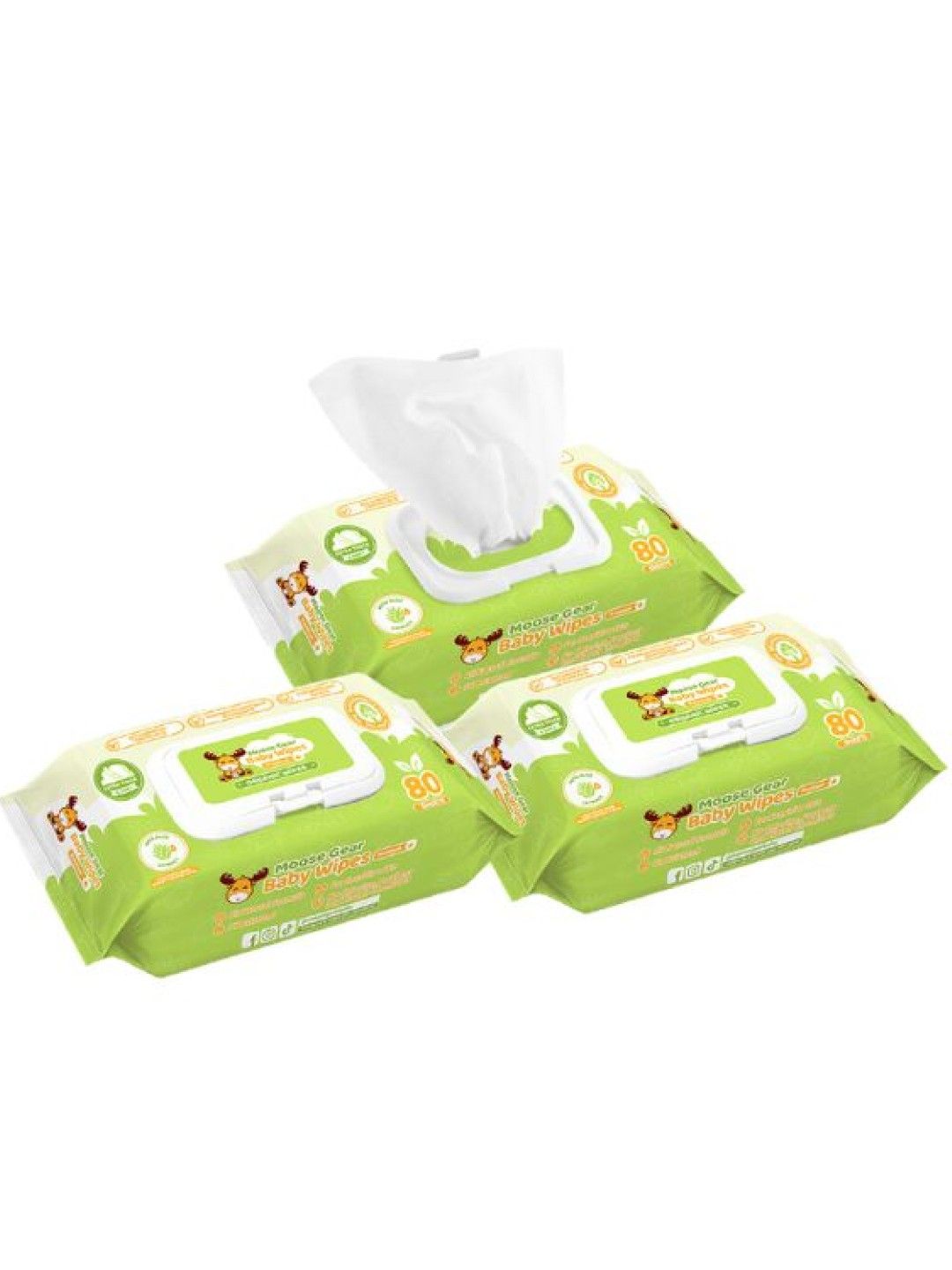 Moose Gear Baby Baby Wipes - Organic 80s x 3 Pack (No Color- Image 1)