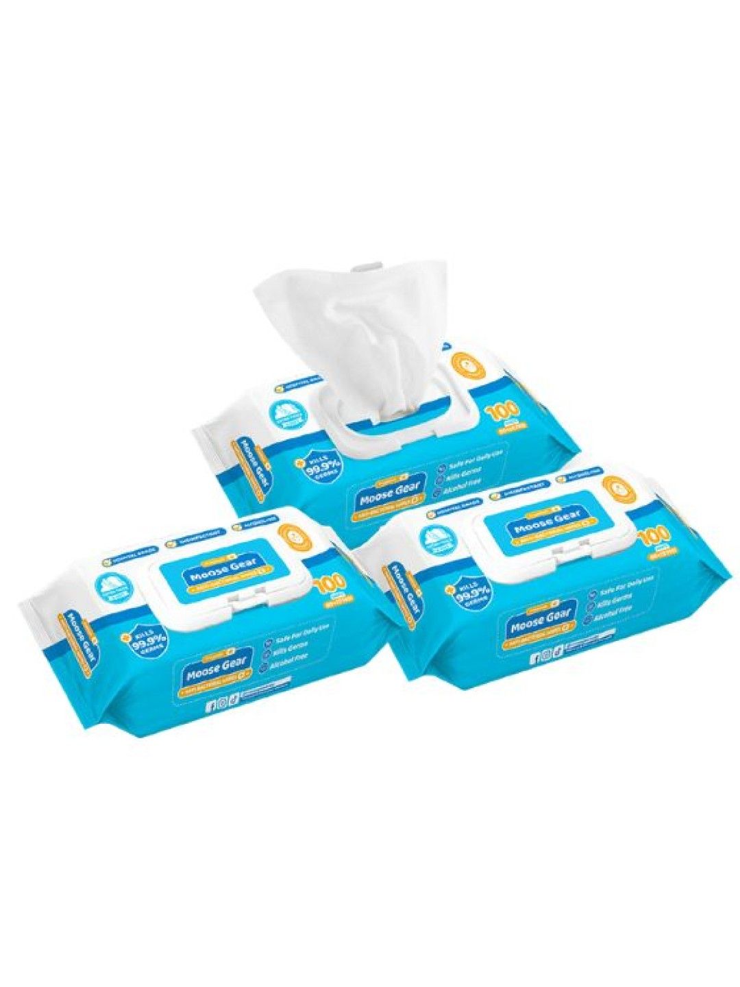 Moose Gear Baby Baby Wipes - Antibacterial 100s x 3 Pack (No Color- Image 1)