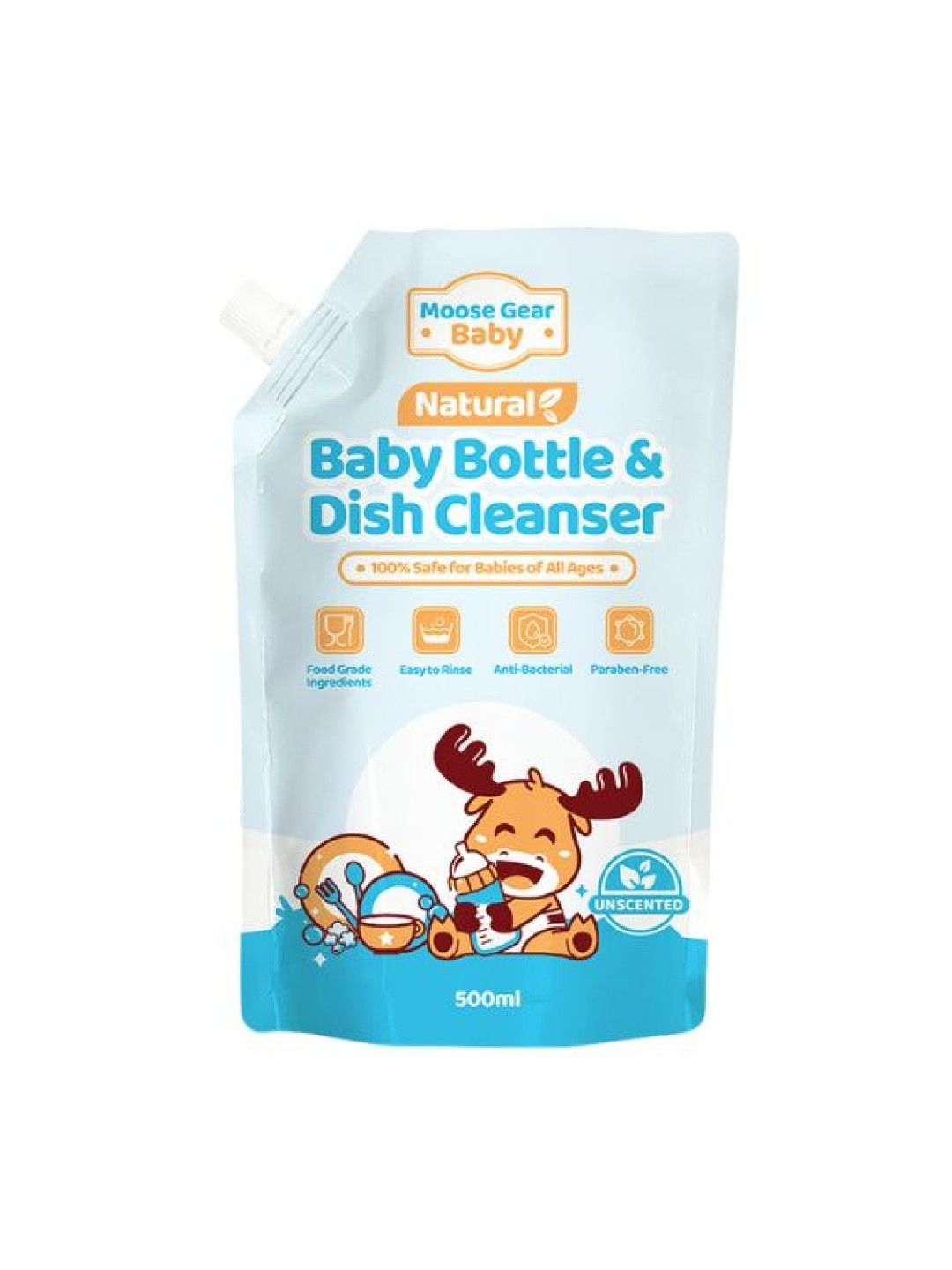 Moose Gear Baby Baby Natural Bottle & Nipple Cleanser Wash (Unscented) - Refill (500ml) (No Color- Image 1)