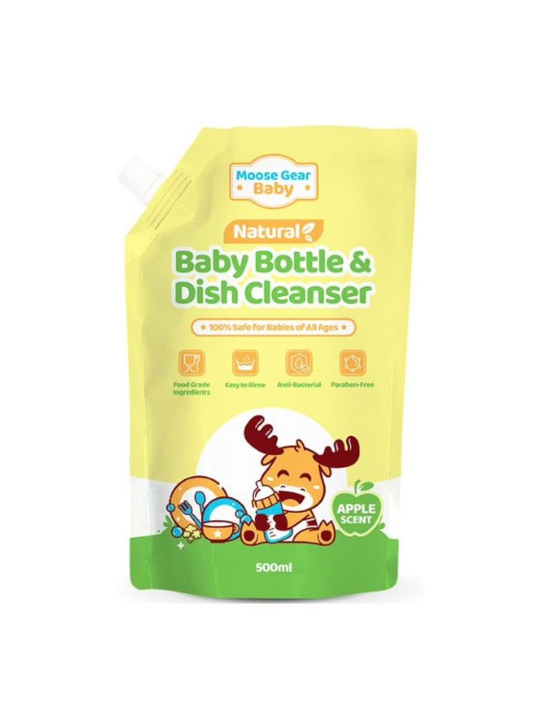 Moose Gear Baby Baby Natural Bottle & Nipple Cleanser Wash (Apple Scent) - Refill (500ml) (No Color- Image 1)
