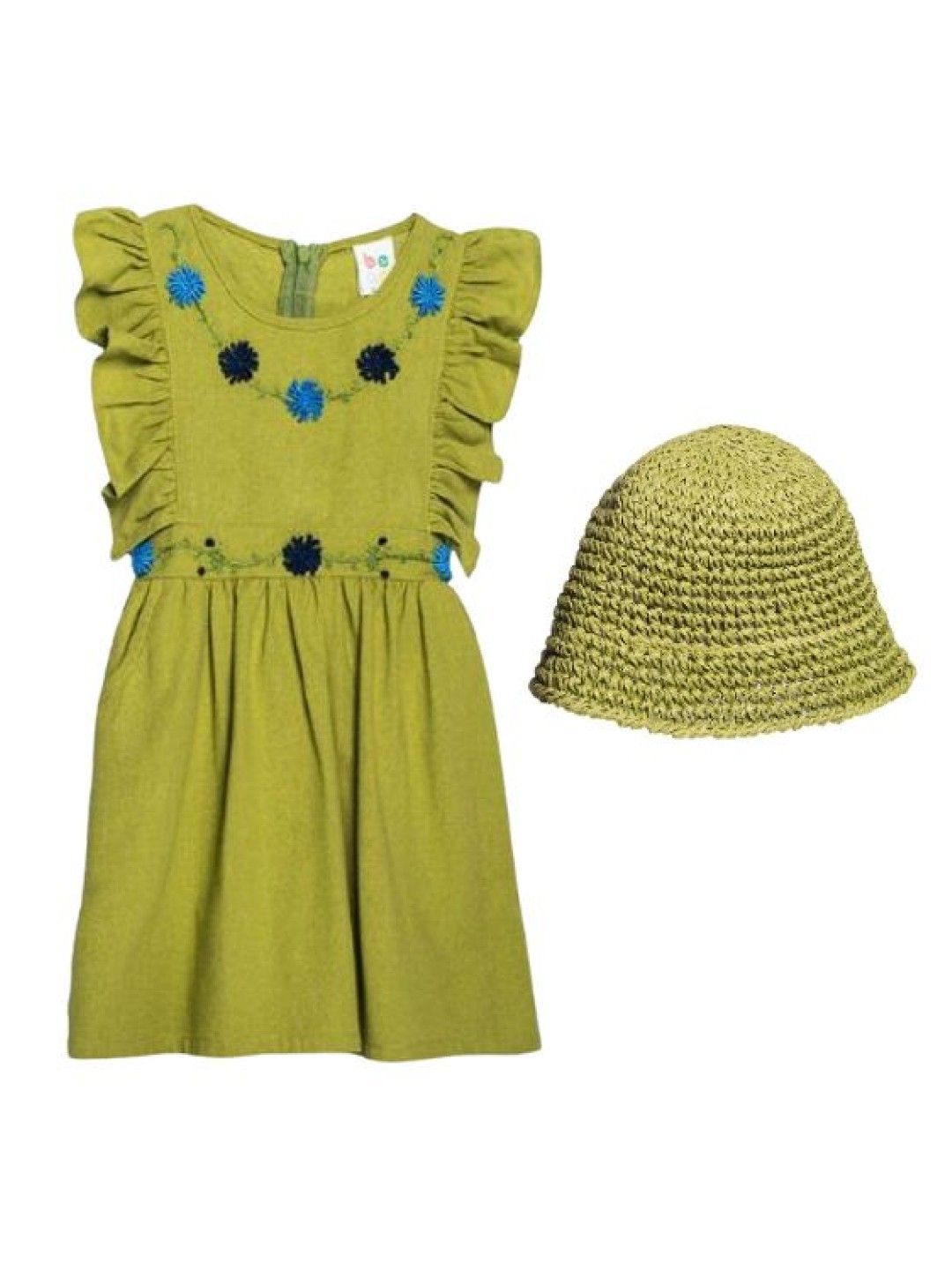 bean fashion Floral Flair Mara Ruffled Sleeve Embroidered Dress with Hat (Light Green- Image 1)