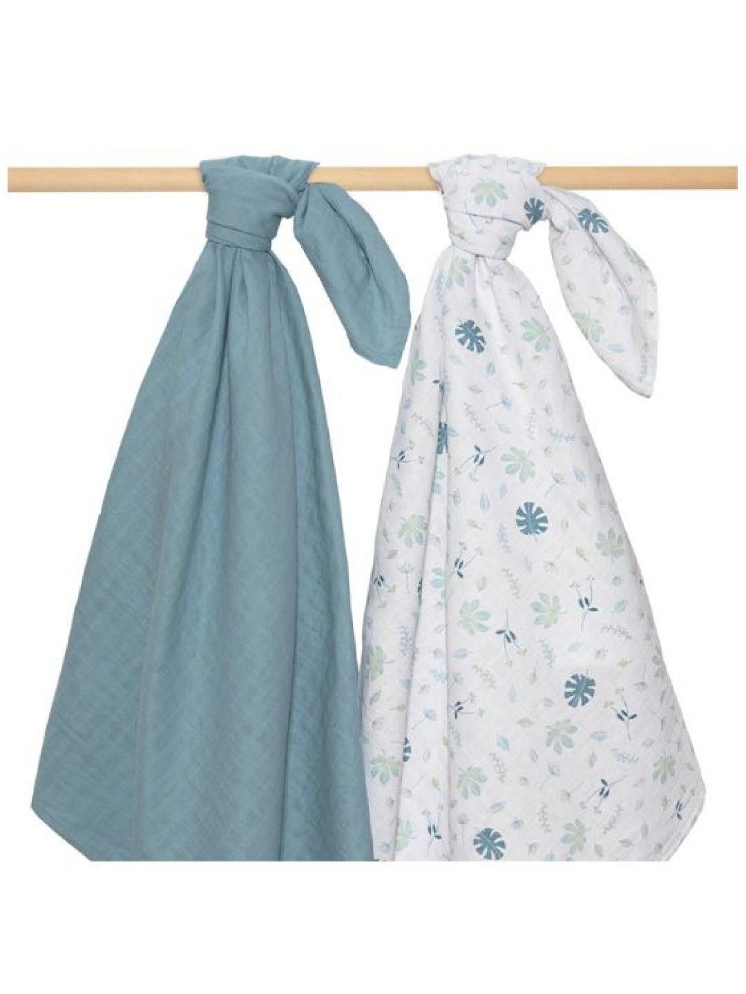 Living Textiles Organic Muslin 2-Pack Swaddle Wraps - Banana Leaf/Teal (No Color- Image 1)