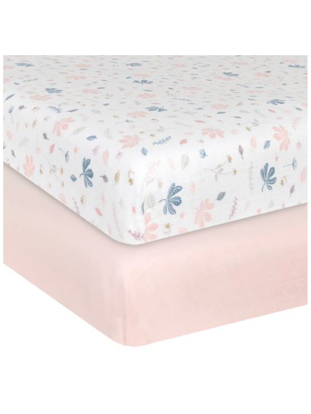 Living Textiles Organic Muslin 2-Pack Cot Fitted Sheets - Botanical/Blush (No Color- Image 2)