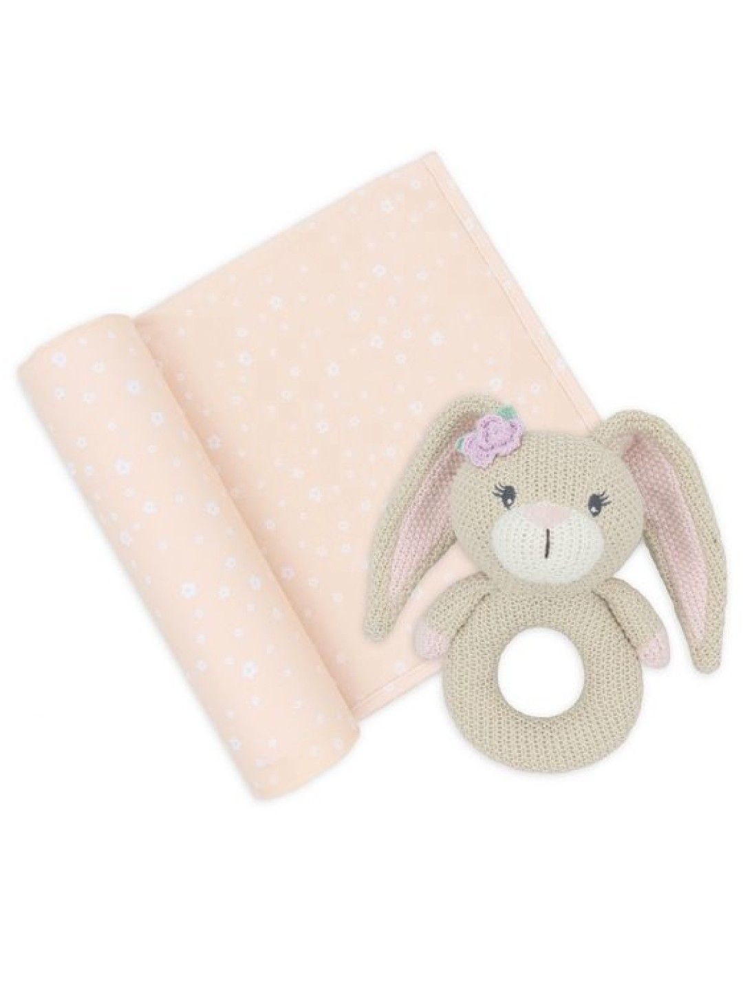 Living Textiles Jersey Swaddle & Rattle Gift Set - Floral/Bunny