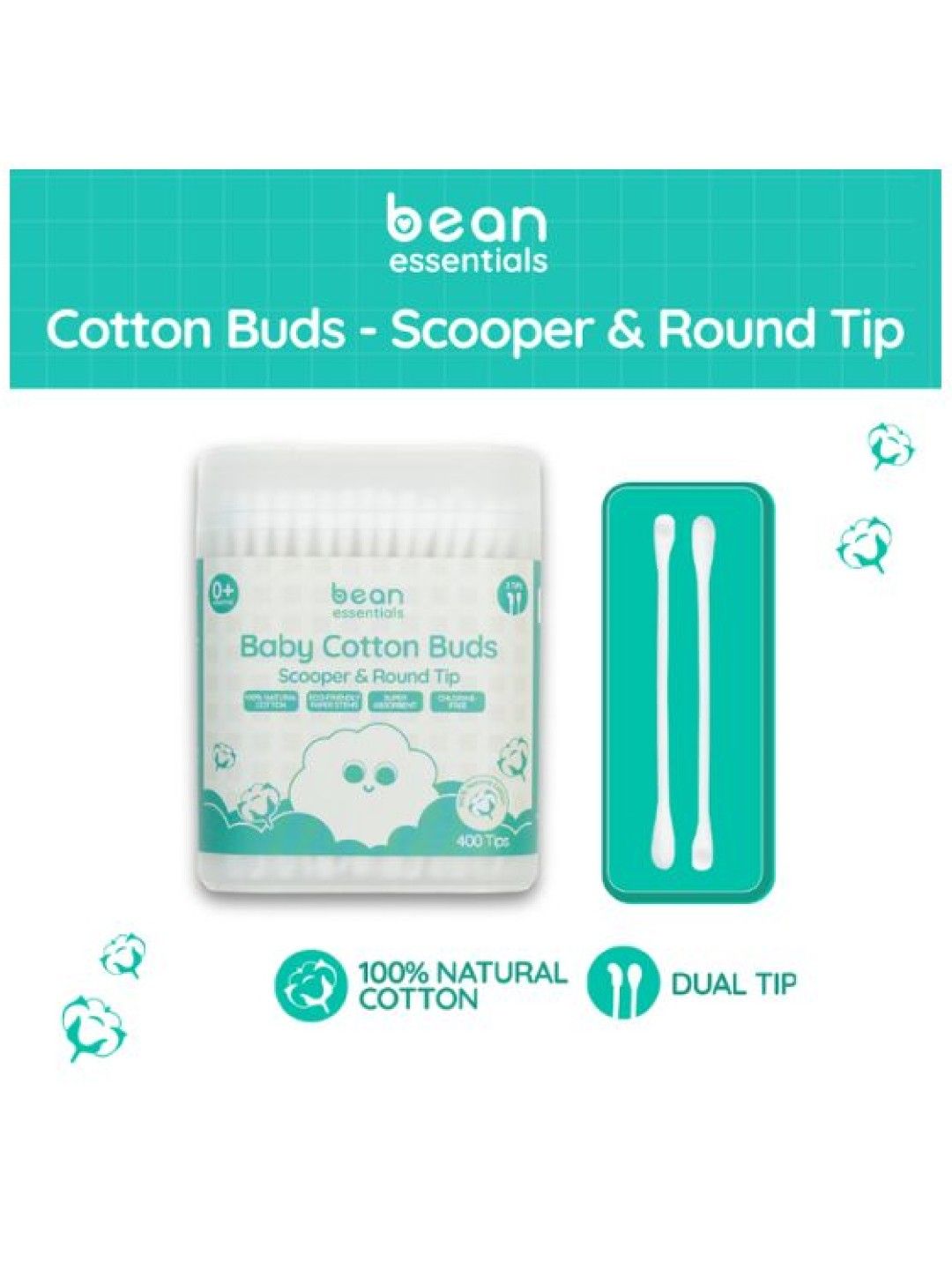 bean essentials Scooper & Round Baby Cotton Buds (400 tips) (No Color- Image 1)
