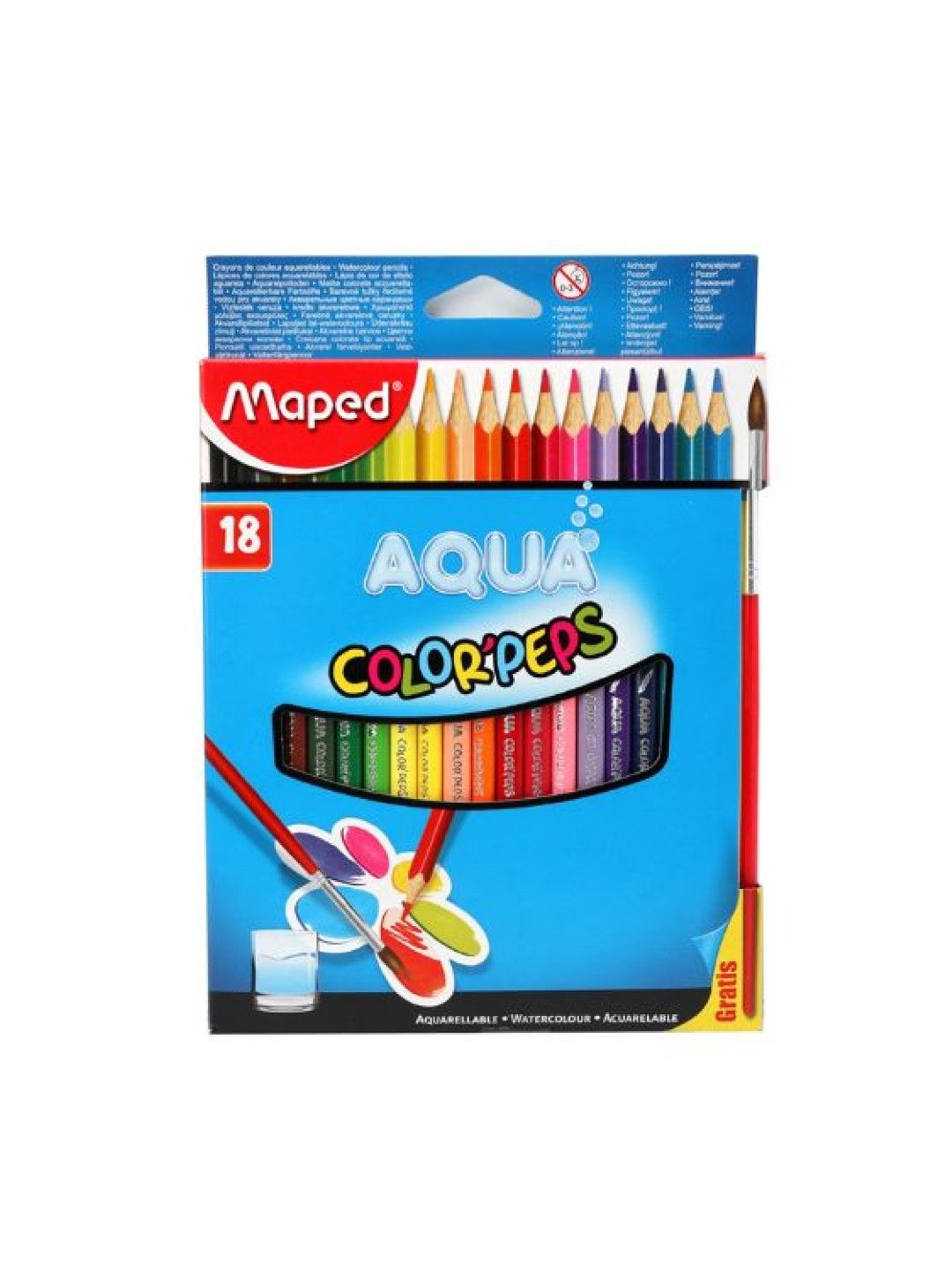 Maped Aqua ColorPeps Watercolor Pencils with Paint Brush (18 Colors) (No Color- Image 1)