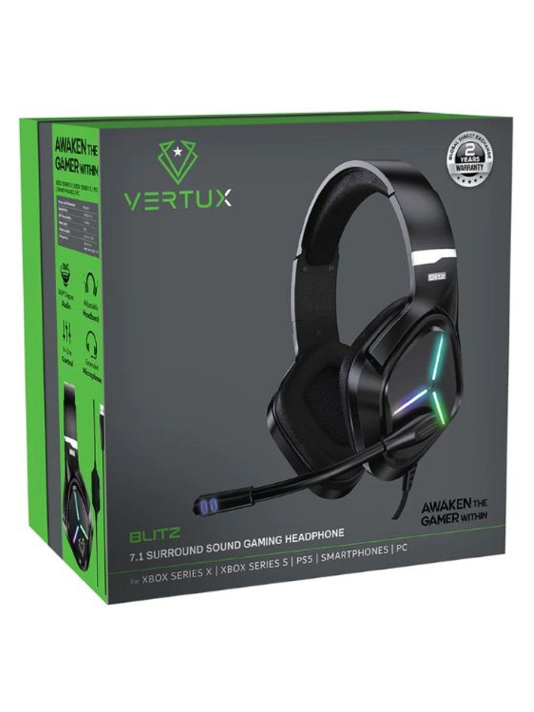 Vertux BLITZ 7.1 Surround Sound Gaming Headphone (Black- Image 1)