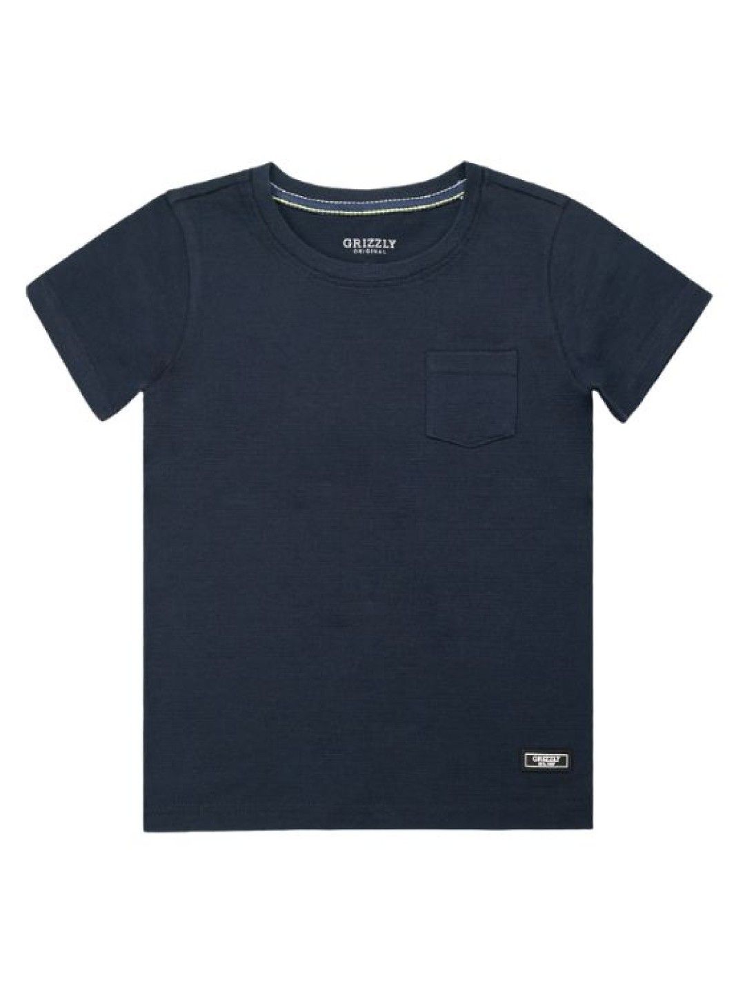 Grizzly Boys Short Sleeve Round Neck with Patch Pocket and Rubber Patch (Blue- Image 1)