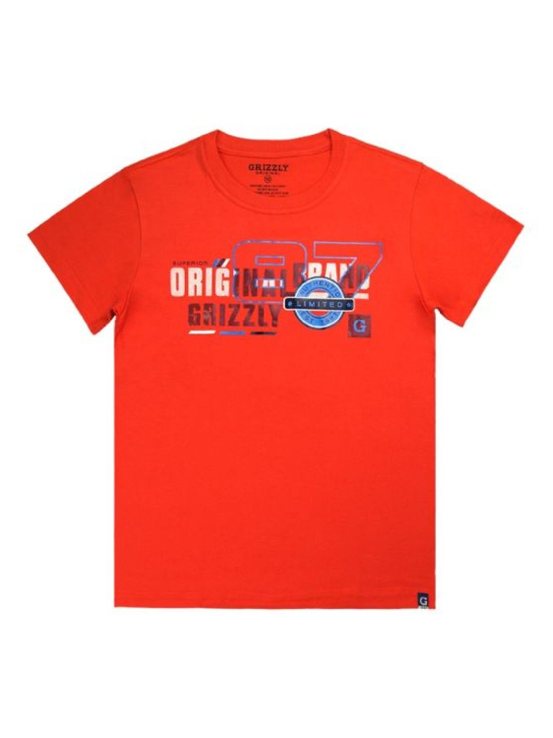Grizzly Boys Short Sleeve Round Neck Shirt with Graphic Print (Orange- Image 1)