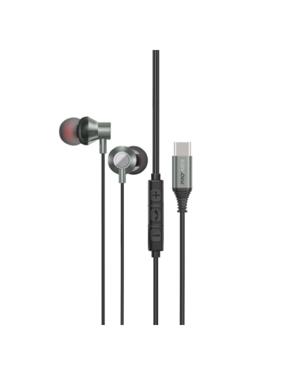 Promate SILKEN-C Ergonomic In-Ear USB-C Wired Stereo Earphones (Grey- Image 1)