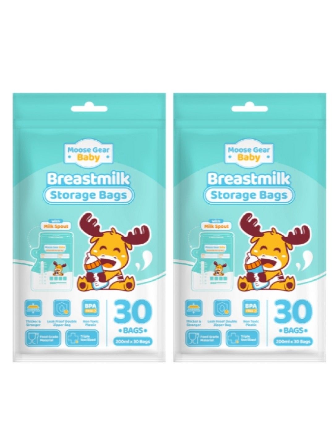 Moose Gear Baby Breastmilk Storage Bag with Spout 200ml (30 Bags) x 2 pack (No Color- Image 1)