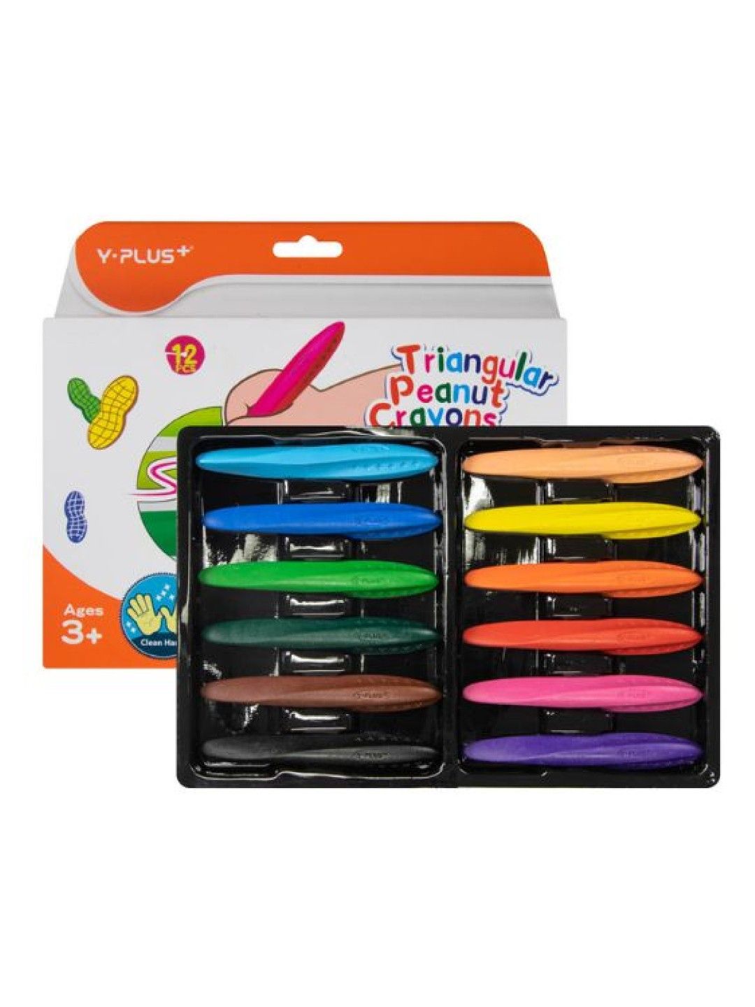 Y-PLUS+ Triangular Peanut Crayons (12 colors)