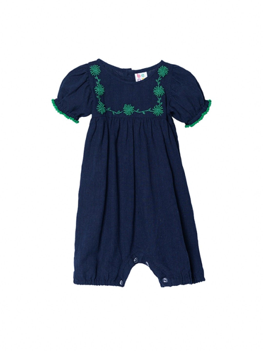 bean fashion Floral Flair Jasmine Pompom Puff Sleeve Embroided Romper