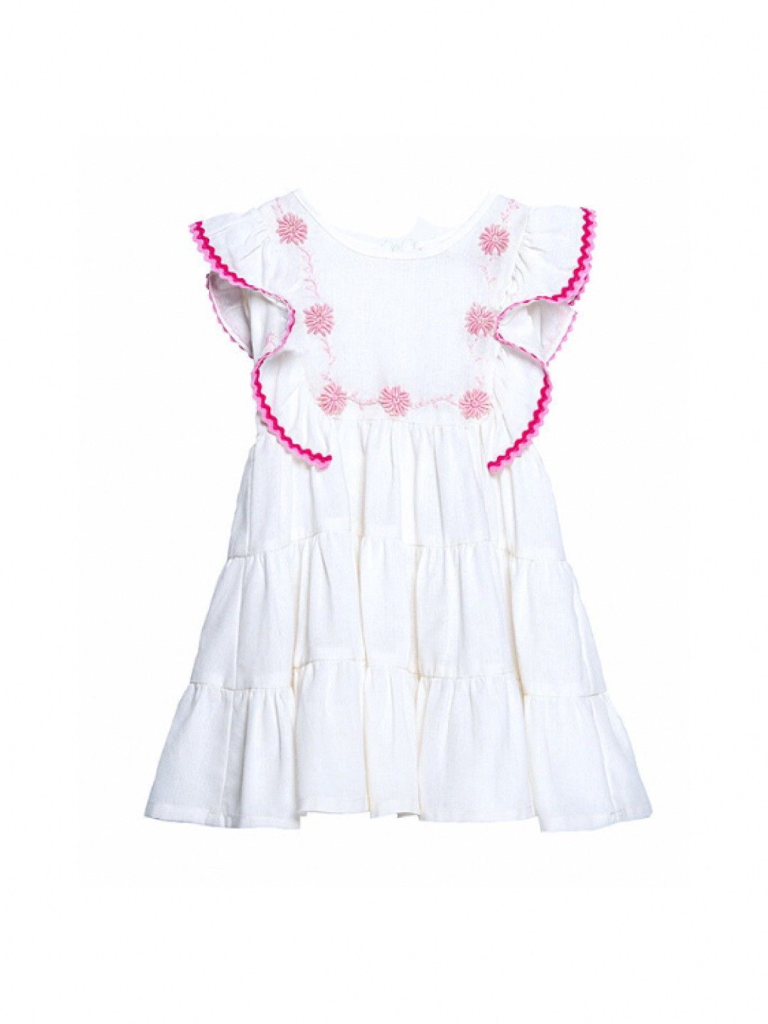 bean fashion Floral Flair Camia Ricrac Sleeve Embroidered Tiered Dress