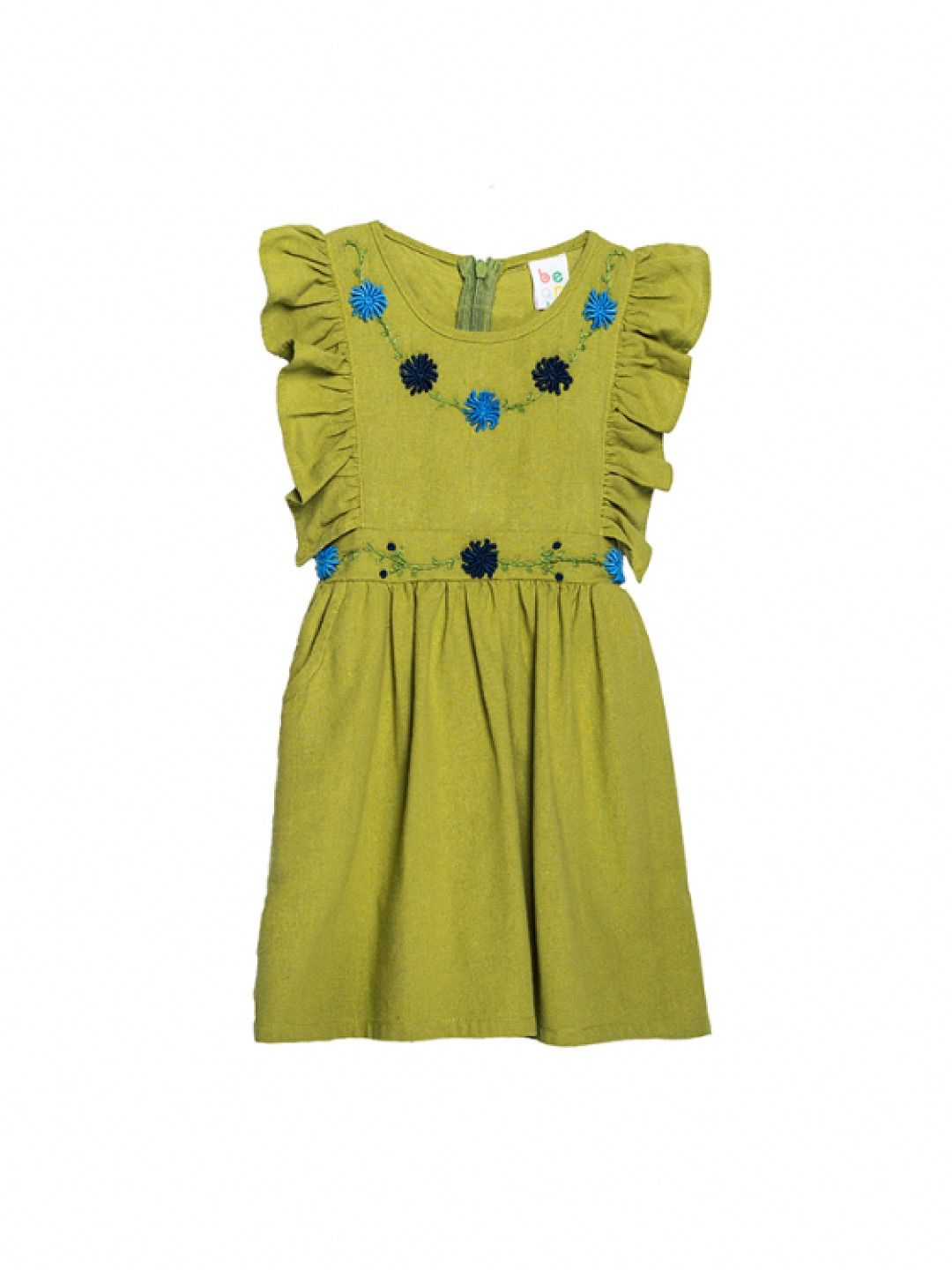 bean fashion Floral Flair Mara Ruffled Sleeve Embroidered Dress (Light Green- Image 1)