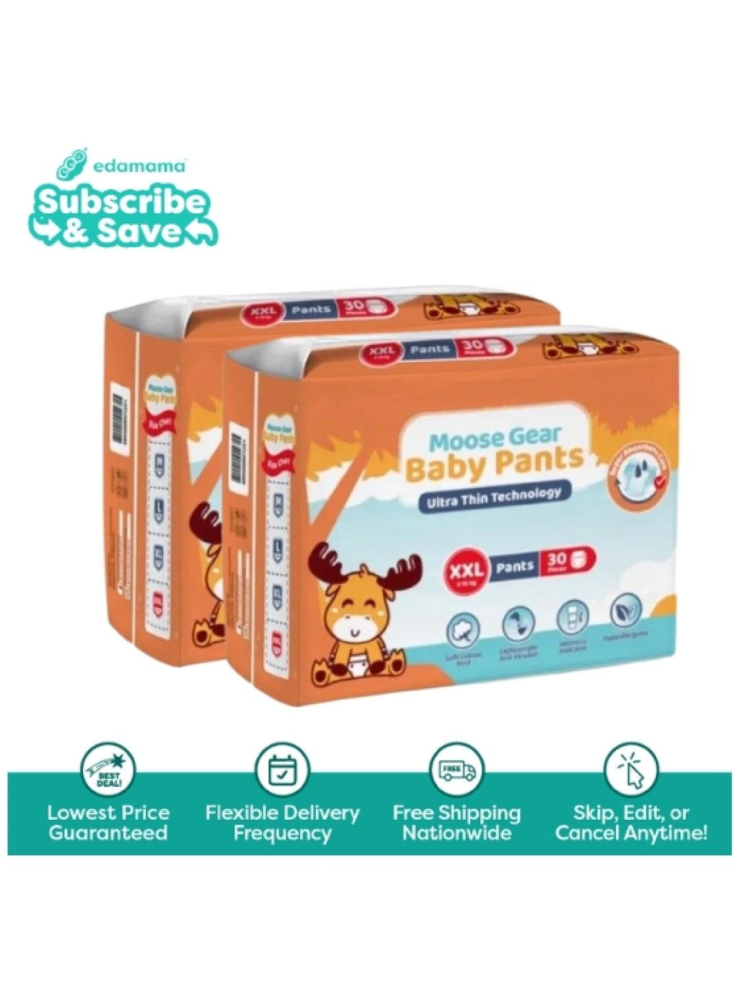 Moose Gear Baby Pants Diapers XXL 2-Pack (60 pcs) - Subscription (No Color- Image 1)