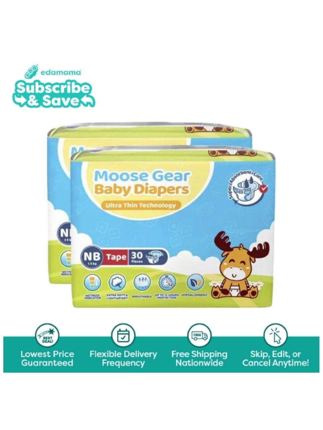 Moose Gear Baby Tape Diapers Newborn 2-Pack (60 pcs) - Subscription