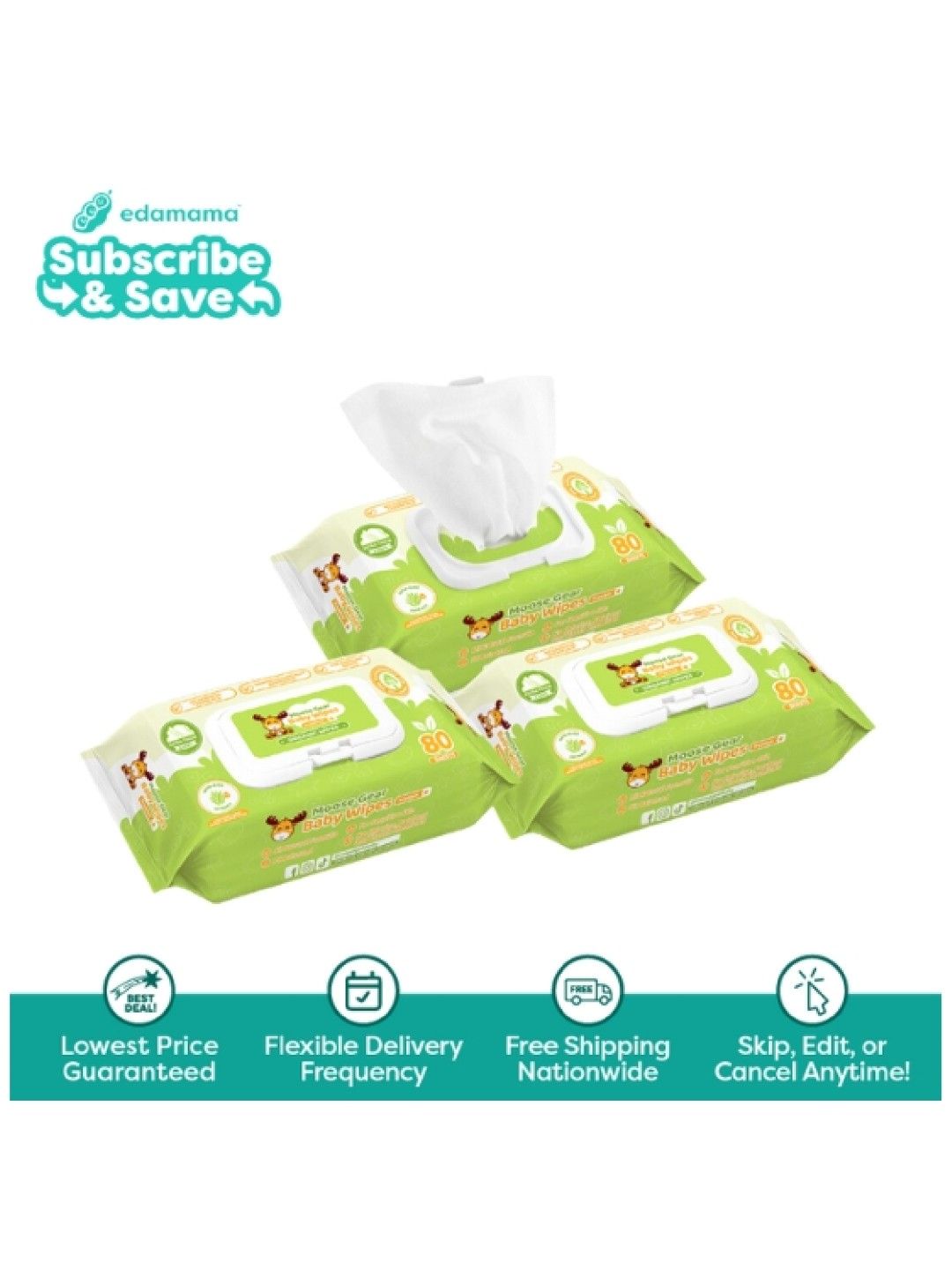 Moose Gear Baby Baby Wipes - Organic 80s x 3 Pack - Subscription (No Color- Image 1)