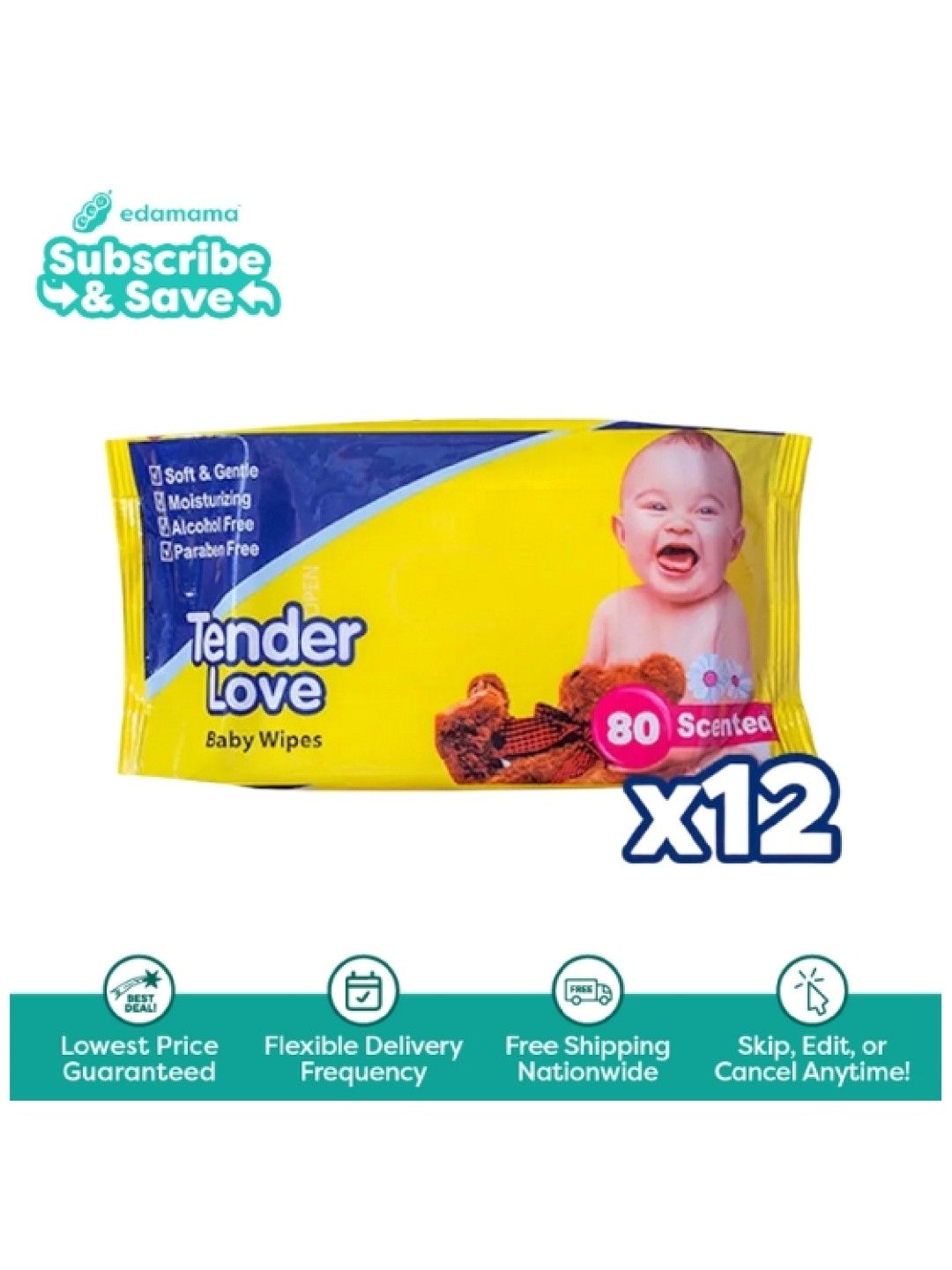 Tender Love Powder Scent Baby Wipes 12-Pack (80s) - Subscription