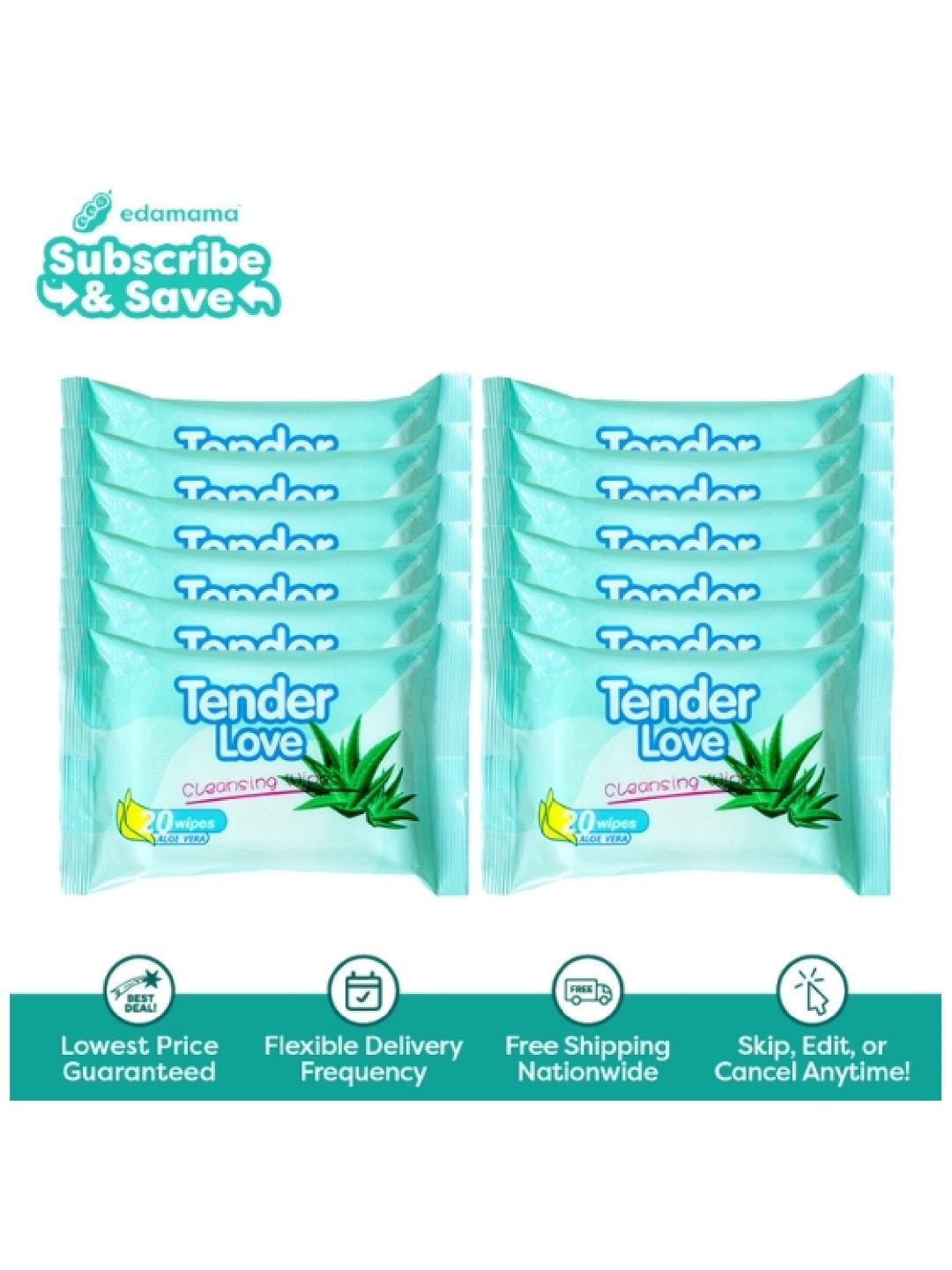 Tender Love Aloe Vera Cleansing Wipes 20's (12-Pack) - Subscription (No Color- Image 1)
