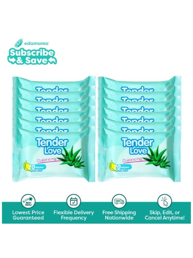 Tender Love Aloe Vera Cleansing Wipes 20's (12-Pack) - Subscription