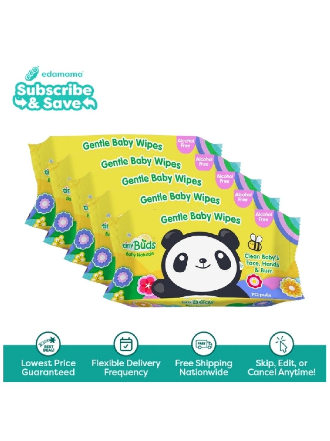 Tiny Buds [Bundle of 5] Natural Baby Wipes (70 Pulls) - Subscription (No Color- Image 1)