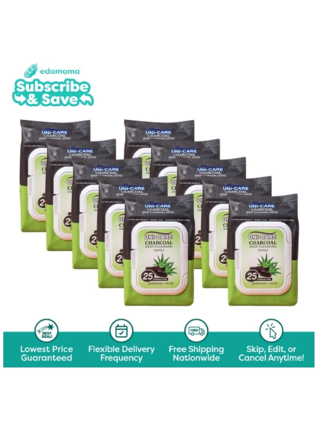 Uni-care Charcoal Deep Cleansing 10-Pack Wipes (25s) - Subscription (No Color- Image 1)