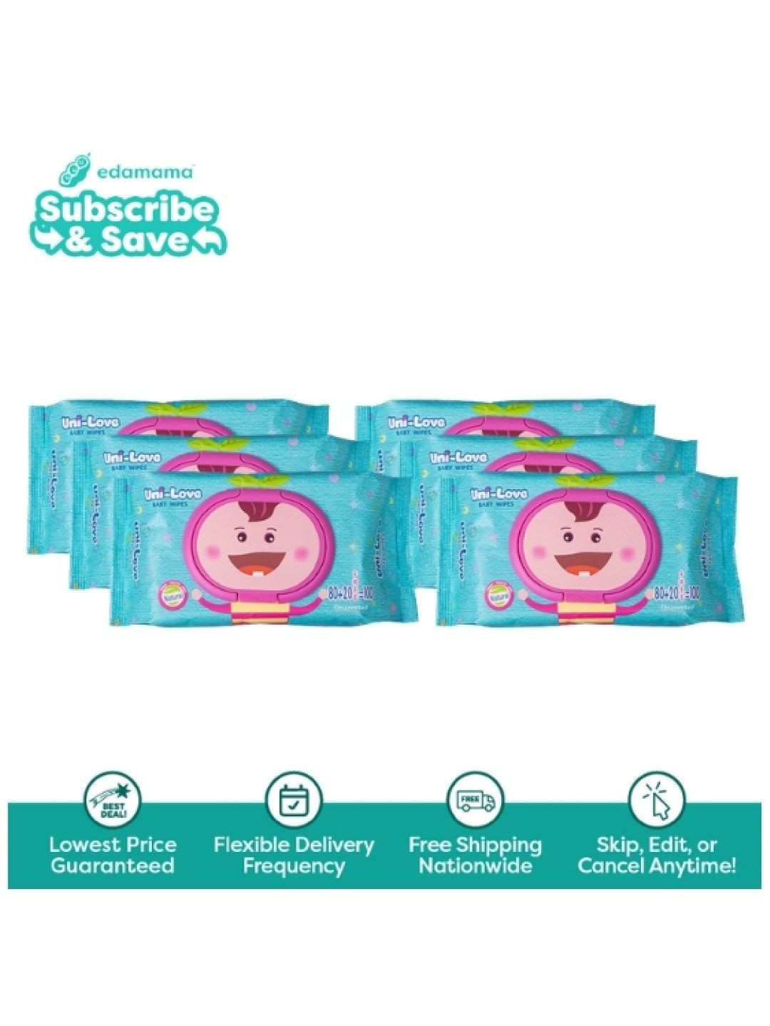 Uni-love Unscented Baby Wipes 100's (6-Pack) - Subscription
