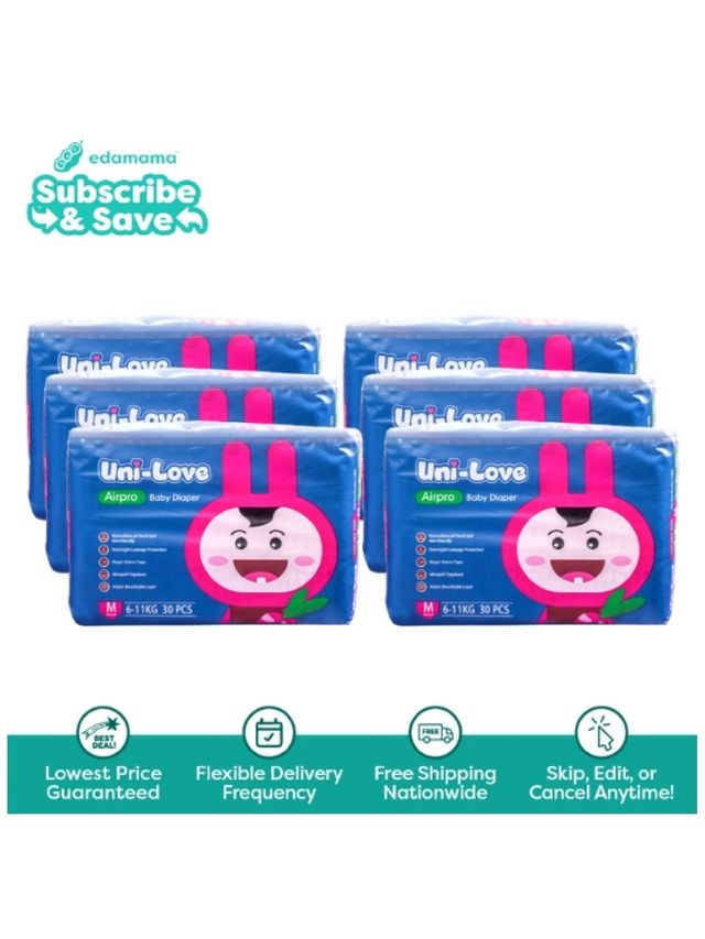 Uni-love [Bundle of 6] Airpro Baby Diaper Medium (30pcs) - Subscription