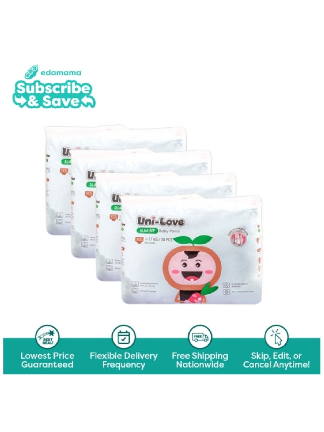 Uni-love [Bundle of 4] Slim Fit Baby Pants 30's (XXX-Large) - Subscription (No Color- Image 1)