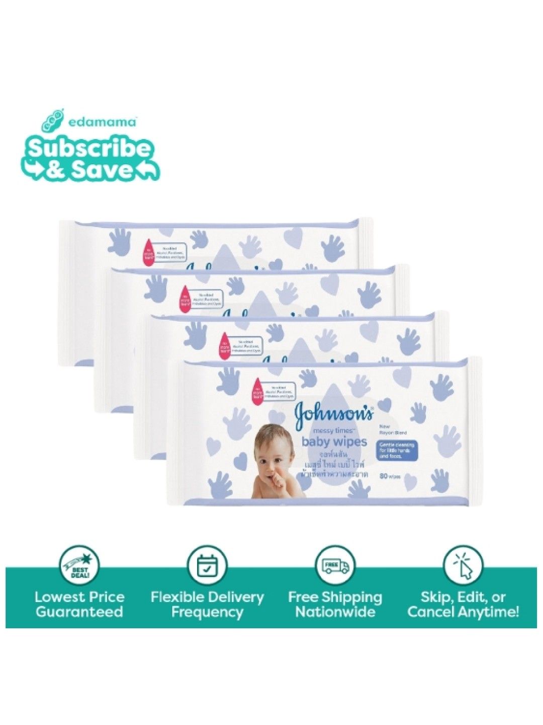 Johnson's [Bundle of 4] Baby Messy Time Wipes (80s) - Subscription (No Color- Image 1)