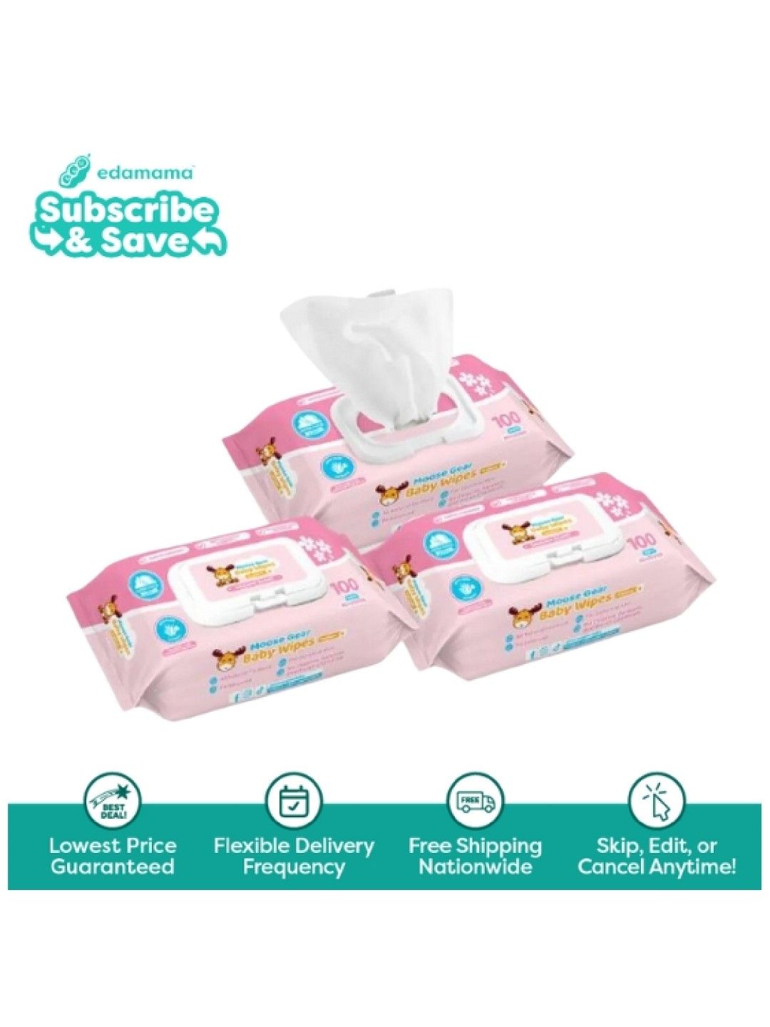 Moose Gear Baby Baby Wipes - Sakura Scent 100s x 3 Pack - Subscription (No Color- Image 1)