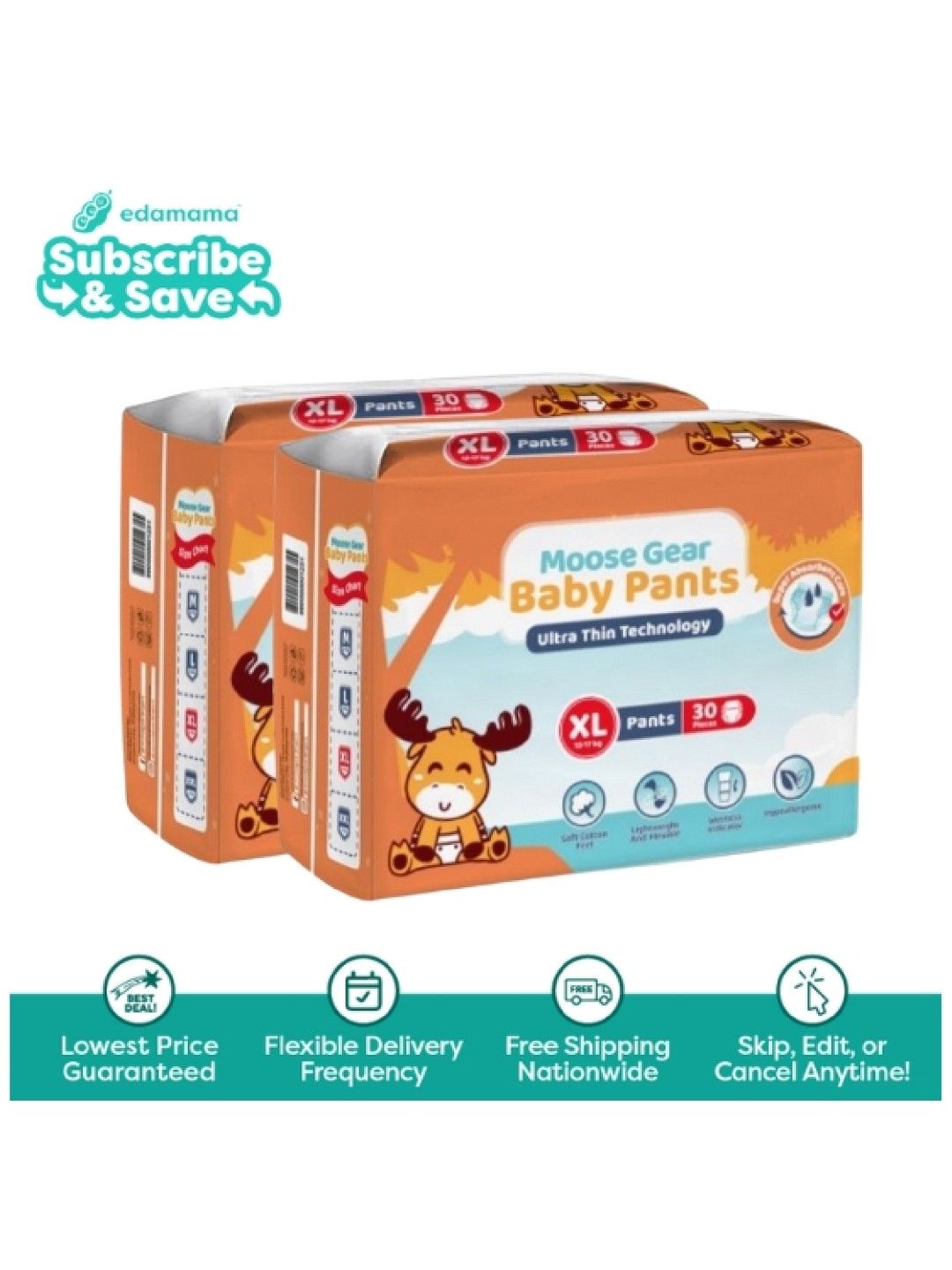 Moose Gear Baby Pants Diapers XL 2-Pack (60 pcs) - Subscription (No Color- Image 1)