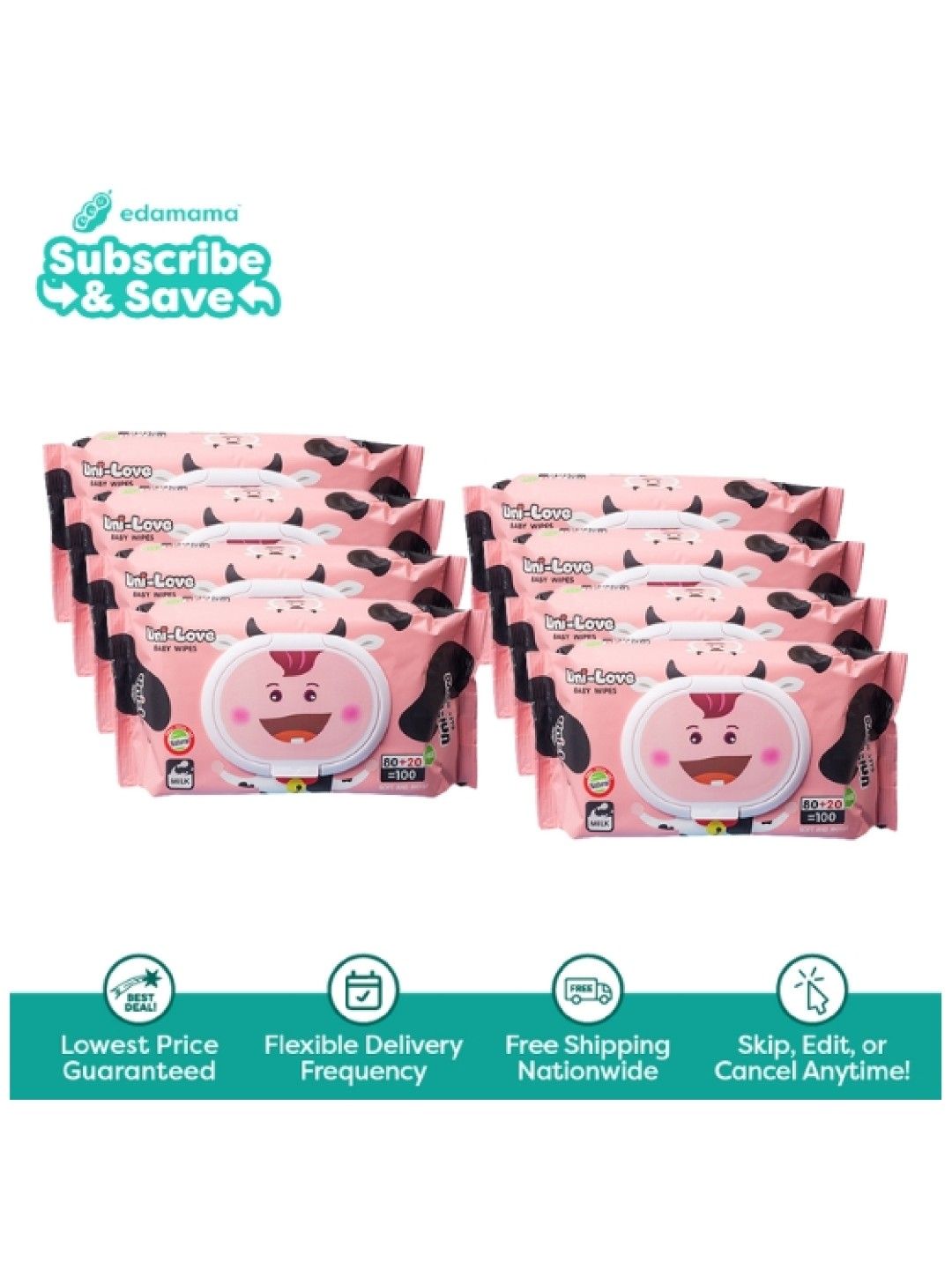 Uni-love Milk Scent Baby Wipes 32's (8-Pack) - Subscription