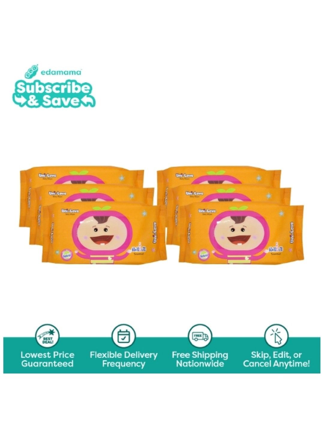 Uni-love Powder Scent Baby Wipes 70's (6-Pack) - Subscription (No Color- Image 1)