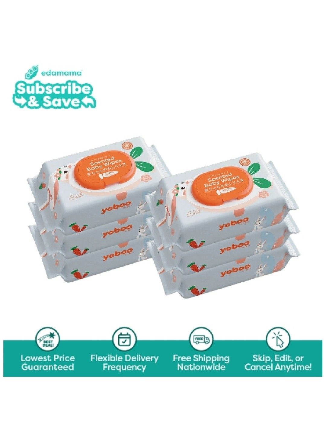 Yoboo Curious Bunny Scented Baby Wipes (100s) x 6 pack - Subscription (No Color- Image 1)
