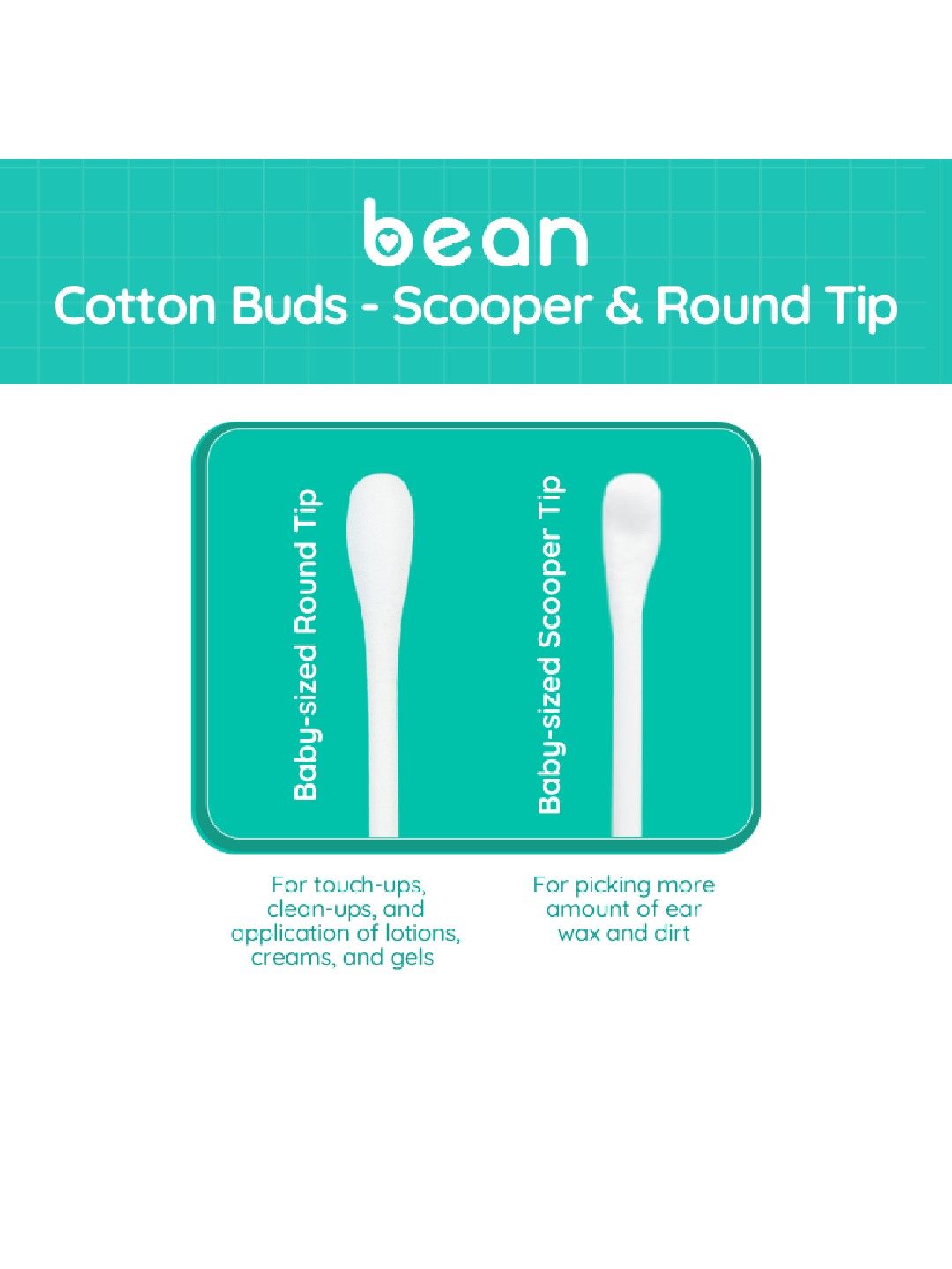 bean essentials Scooper & Round Baby Cotton Buds (400 tips) (No Color- Image 3)