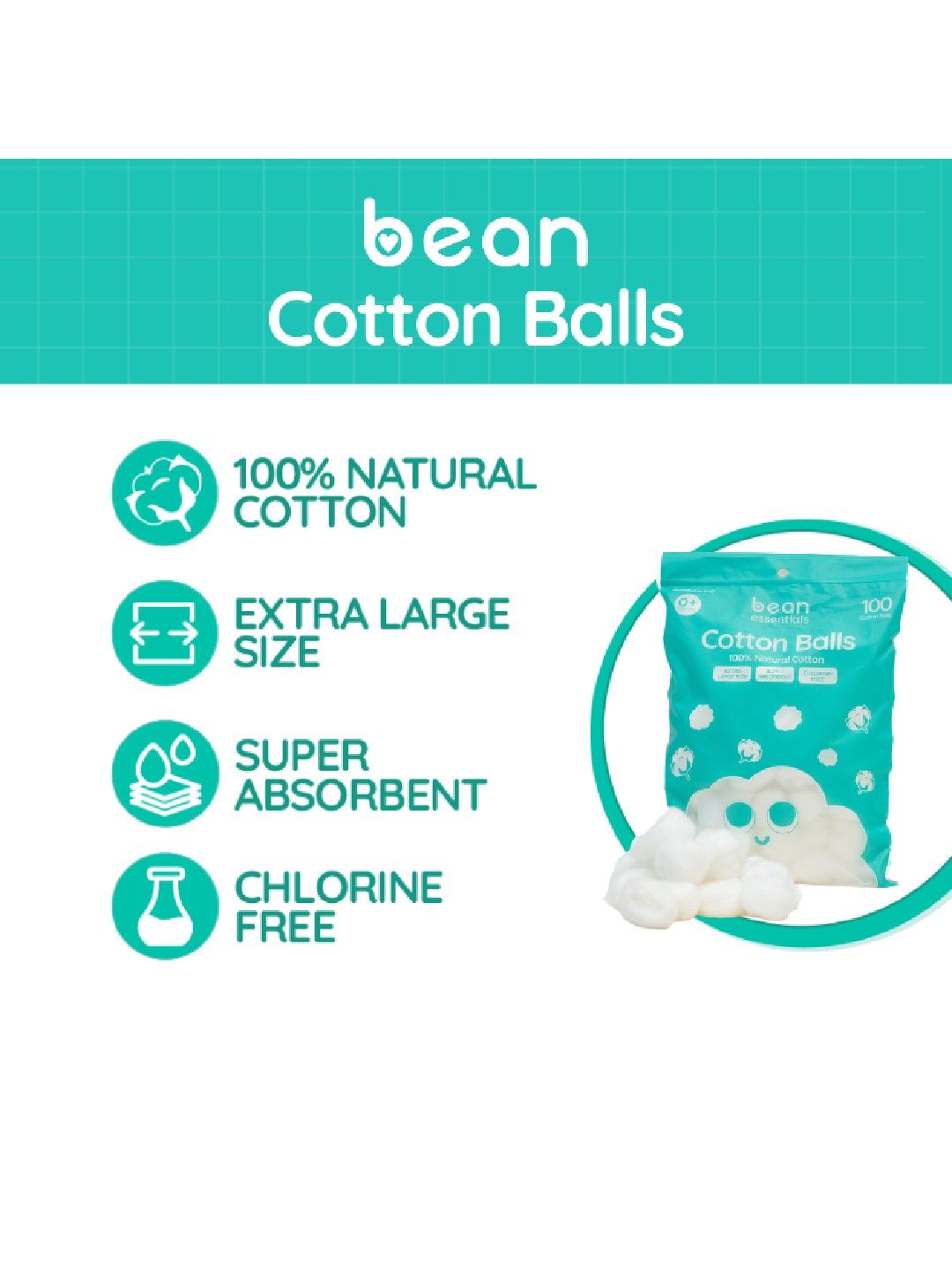 bean essentials [Bundle of 3] Baby Cotton Balls 100g (100s) x 3 (No Color- Image 2)