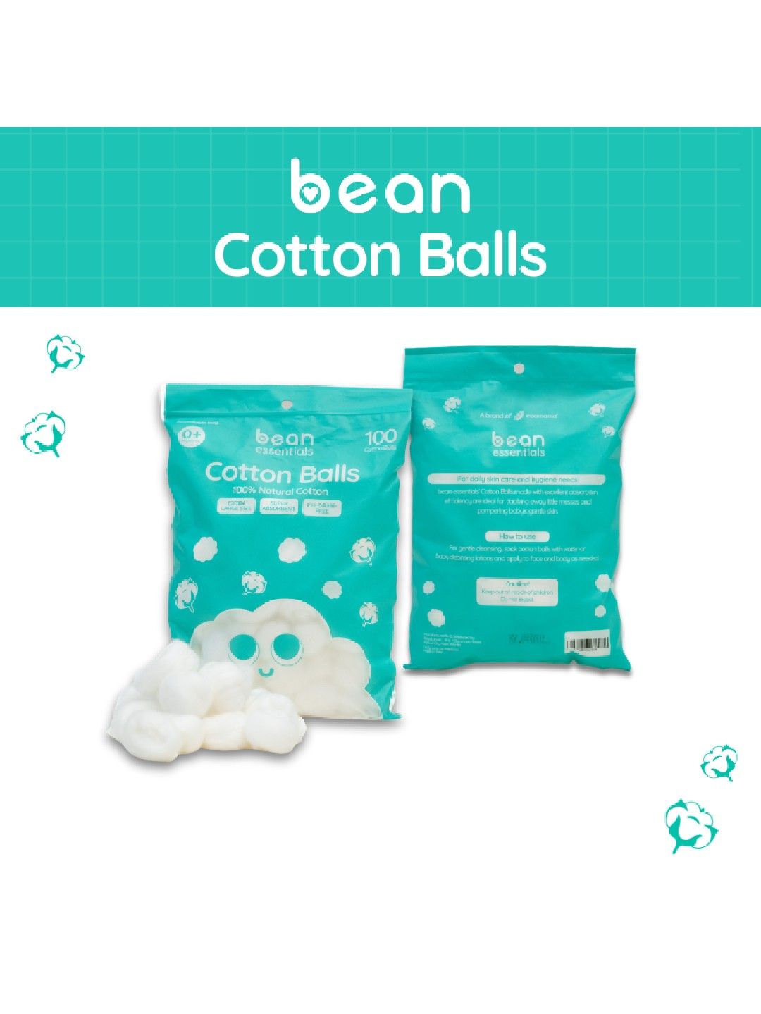 bean essentials [Bundle of 3] Baby Cotton Balls 100g (100s) x 3 (No Color- Image 3)