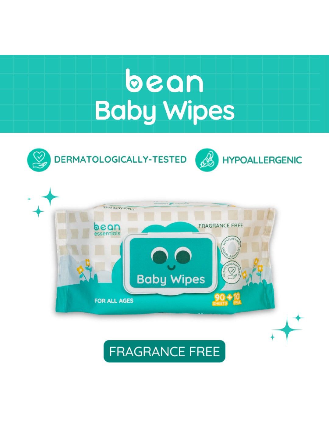 bean essentials [Bundle of 3] Baby Wipes Fragrance Free 3 x 100 sheets (No Color- Image 4)