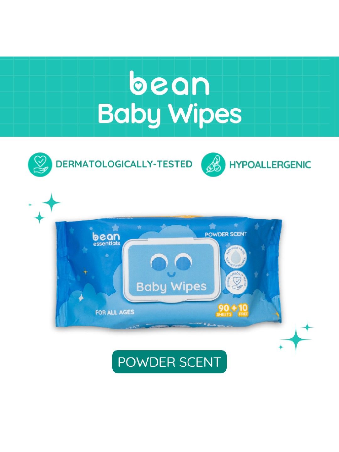 bean essentials [Bundle of 3] Baby Wipes Powder Scented 3 x 100 sheets (No Color- Image 4)