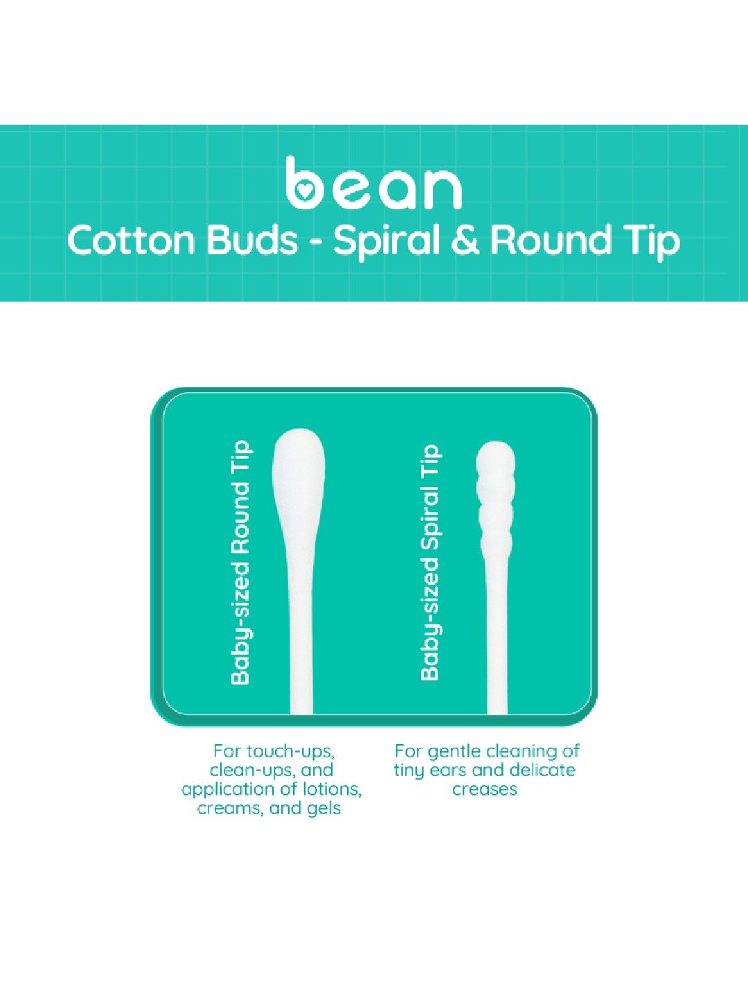 bean essentials Spiral & Round Baby Cotton Buds (400 tips) (No Color- Image 3)