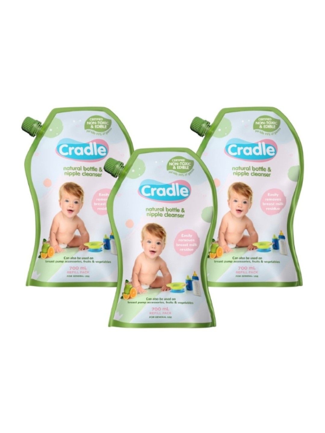 Cradle Baby Bottle and Nipple Cleanser 700ml Refill x3